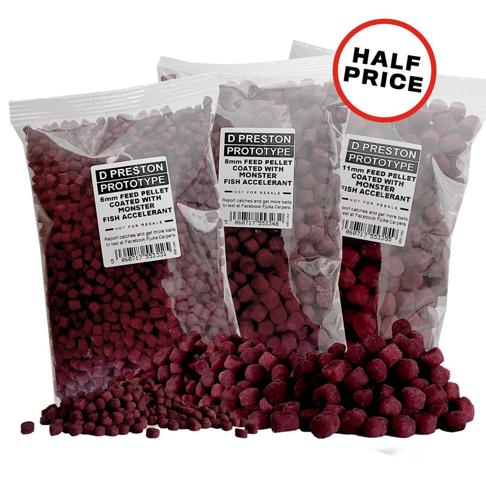 6mm, 8mm & 11mm Feed Pellets coated with Monster Fish Accelerant